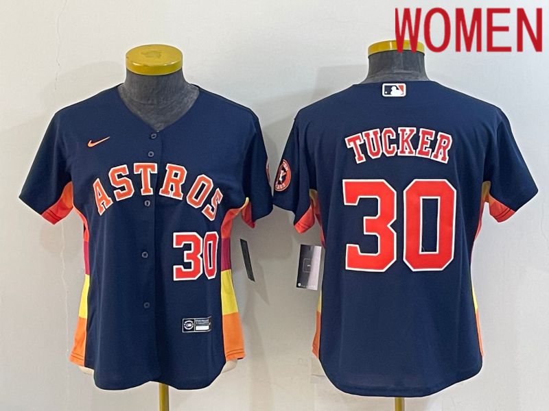 Women Houston Astros 30 Tucker Blue Game Nike 2022 MLB Jersey